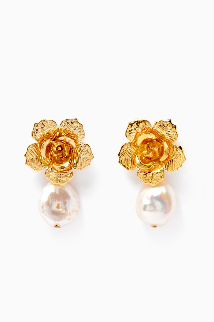 Monet Pearl Drop Earrings in 24kt Gold-Plated Bronze, Neutral