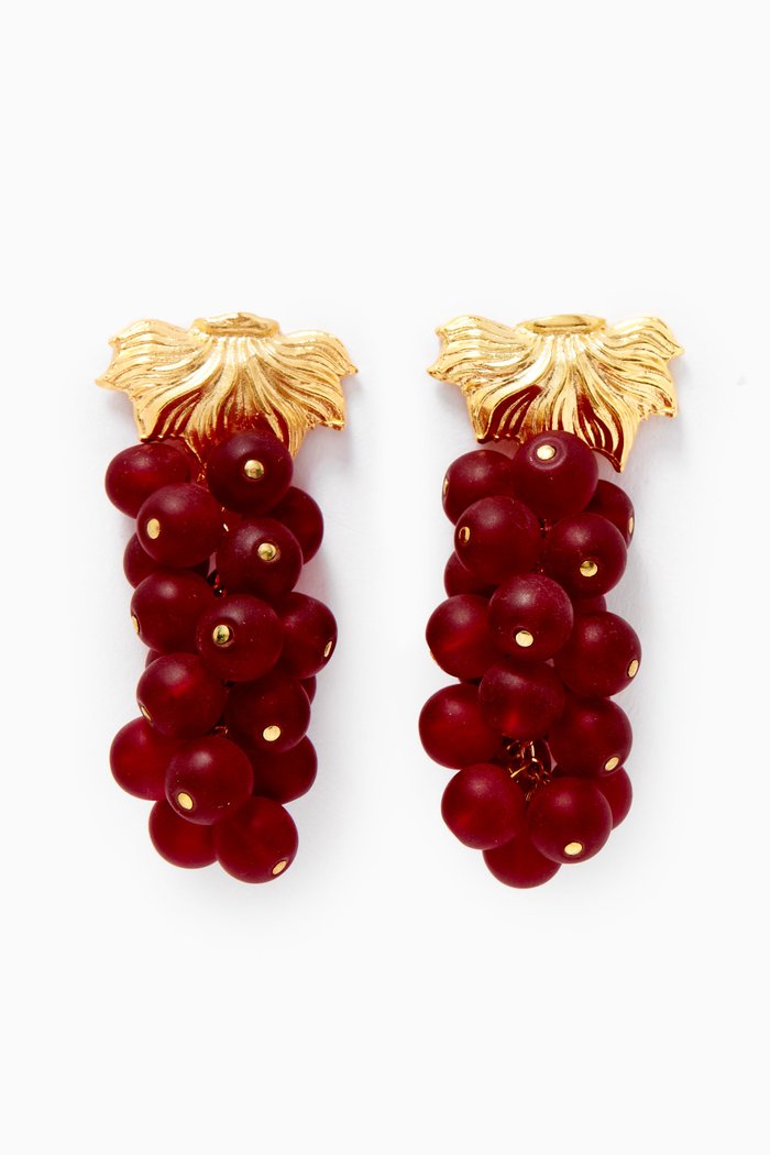 

Frida Earrings in 24kt Gold-Plated Bronze, Burgundy