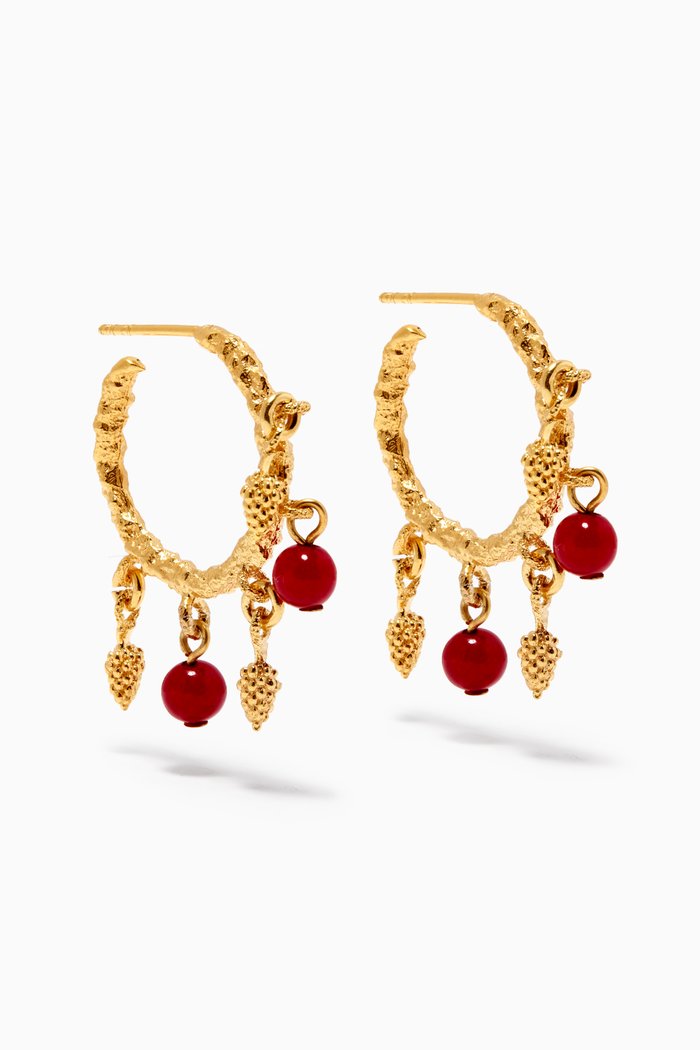 

Mini Tutti Frutti Hoop Earrings in 24kt Gold-Plated Bronze, Red