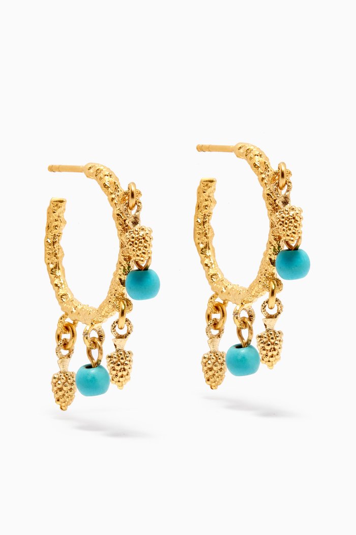

Mini Tutti Frutti Hoop Earrings in 24kt Gold-Plated Bronze, Blue