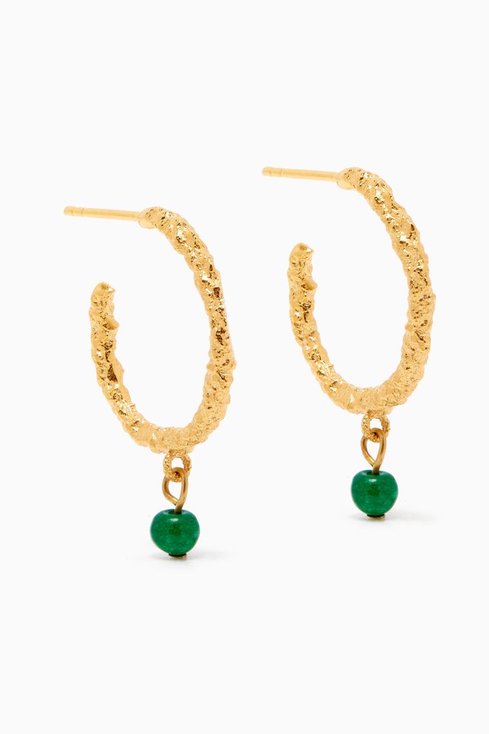 

Mini Vino Hoop Earrings in 24kt Gold-Plated Bronze, Green