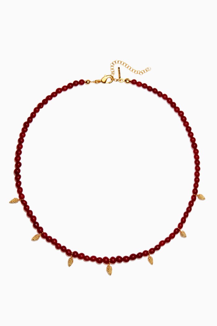 

Grappa Beads Choker in 24kt Gold-Plated Bronze, Red