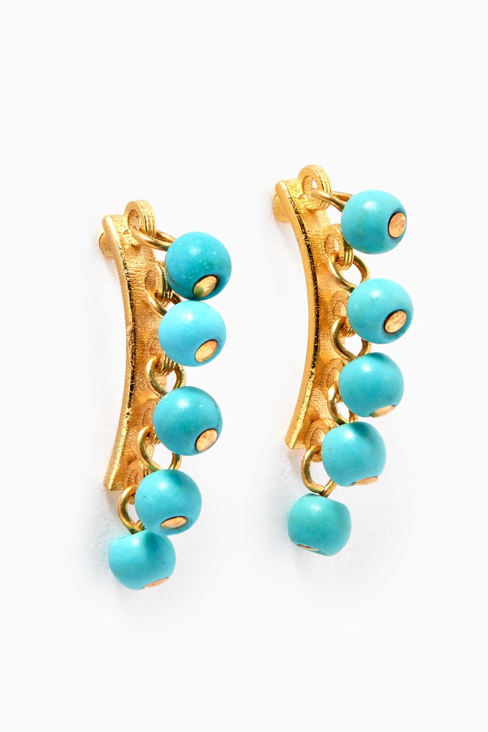 Marguerita Stud Earrings in 24kt Gold-Plated Bronze, Blue