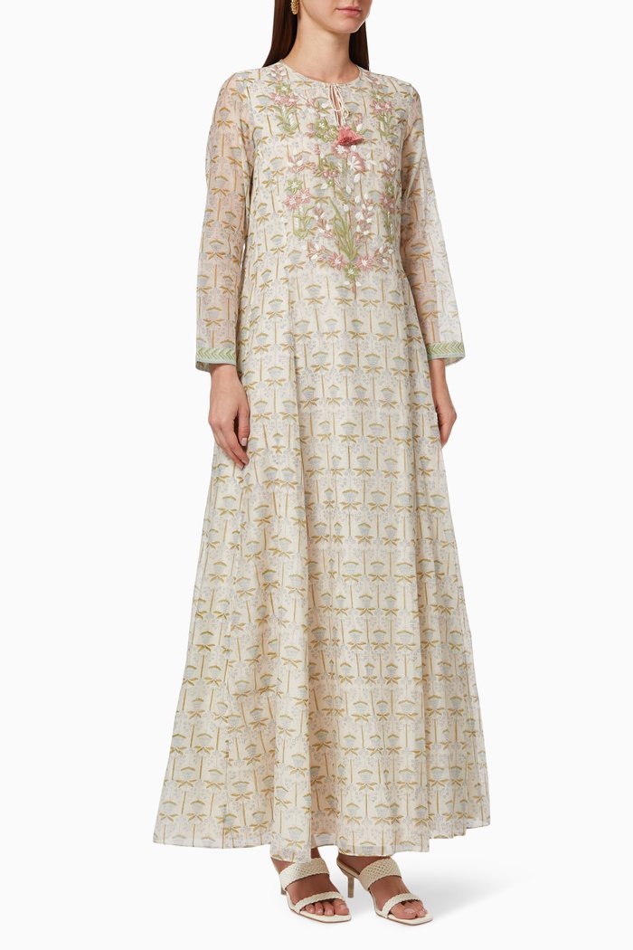 

Hand Block Embroidered Kaftan, Blue