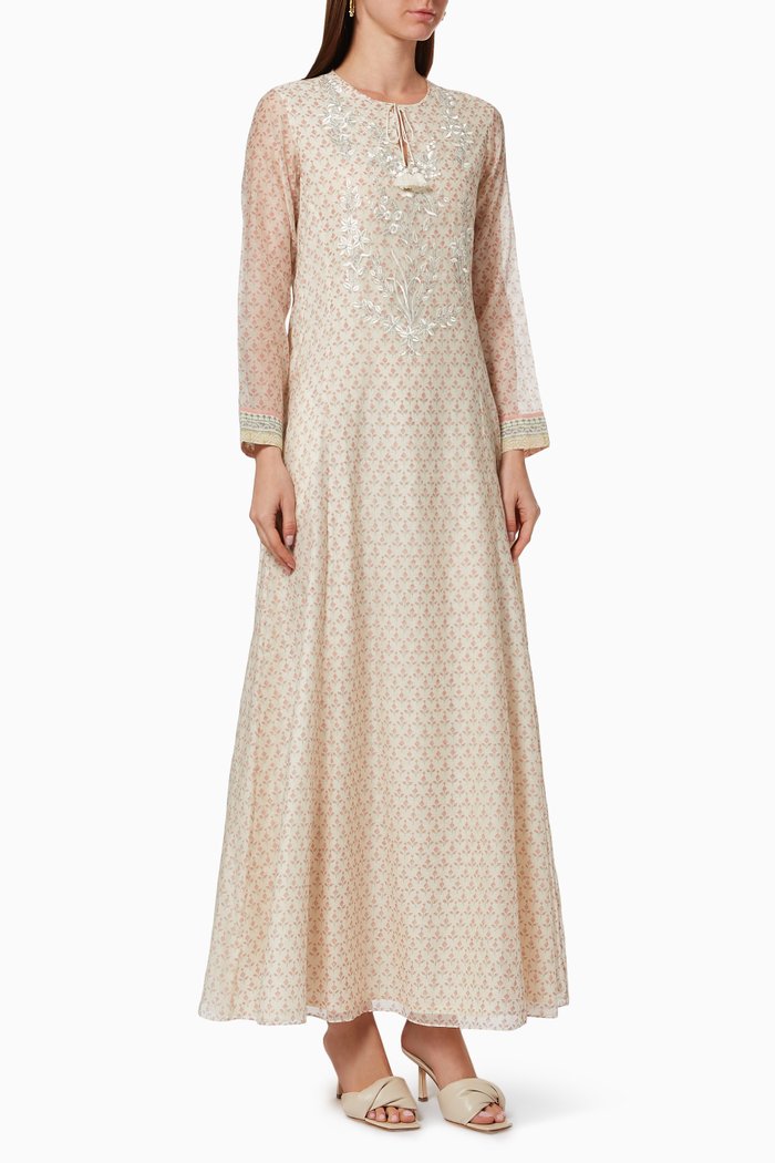 

Hand Block Embroidered Kaftan, Pink