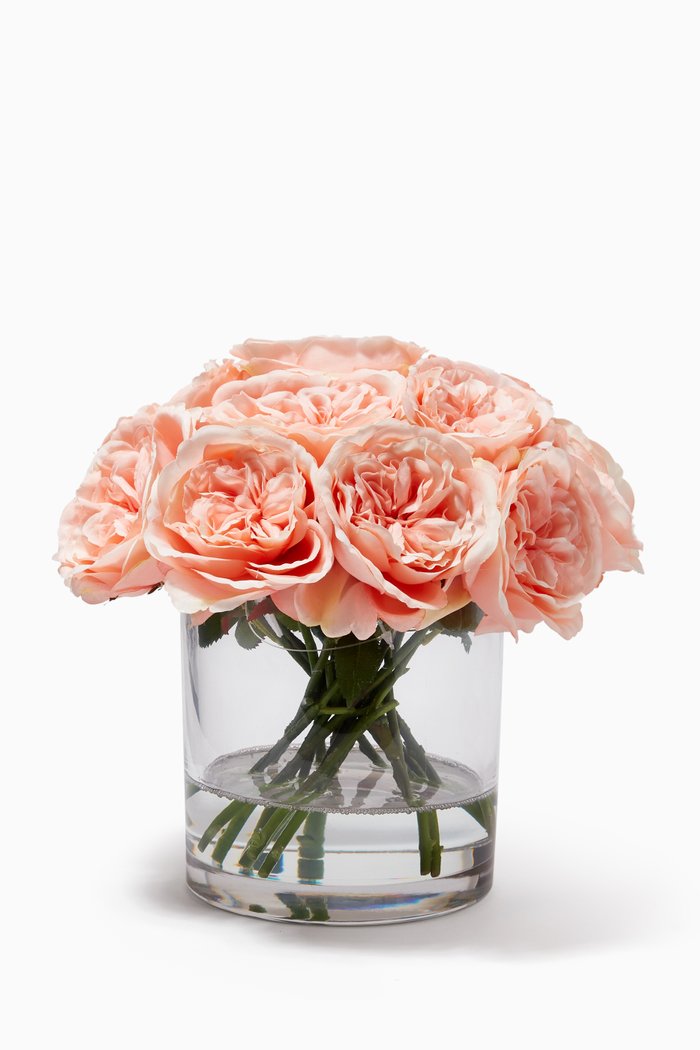 

Large Artificial Rose Floral Arrangement with Glass Vase, Pink