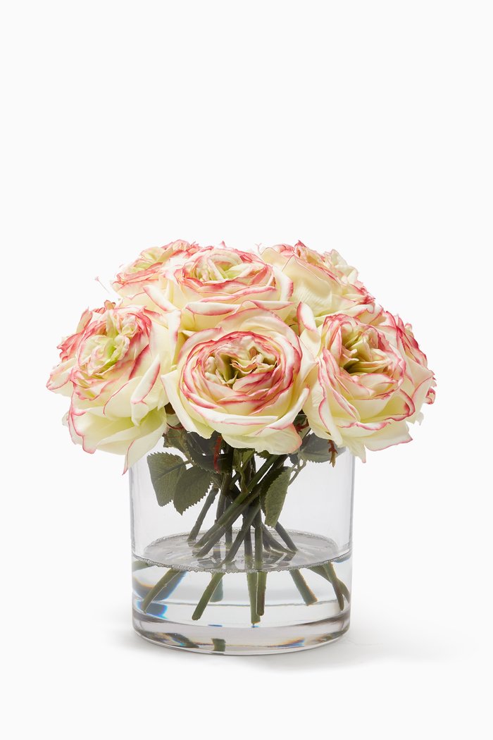 

Large Artificial Rose Floral Arrangement with Glass Vase, Neutral