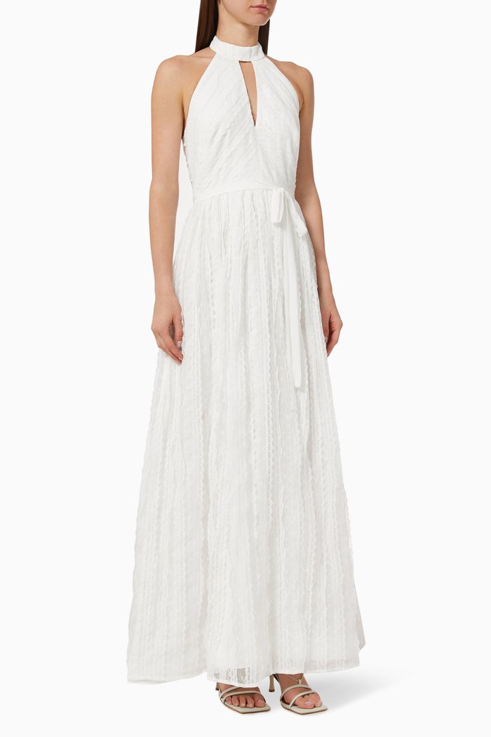 Keyhole Halter A-line Gown in Dotted Mesh Lace, White