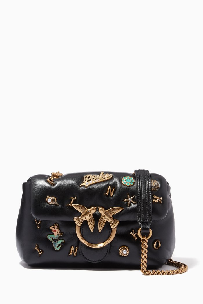 

Love Mini Puff Summer Pins Crossbody Bag in Leather, Black