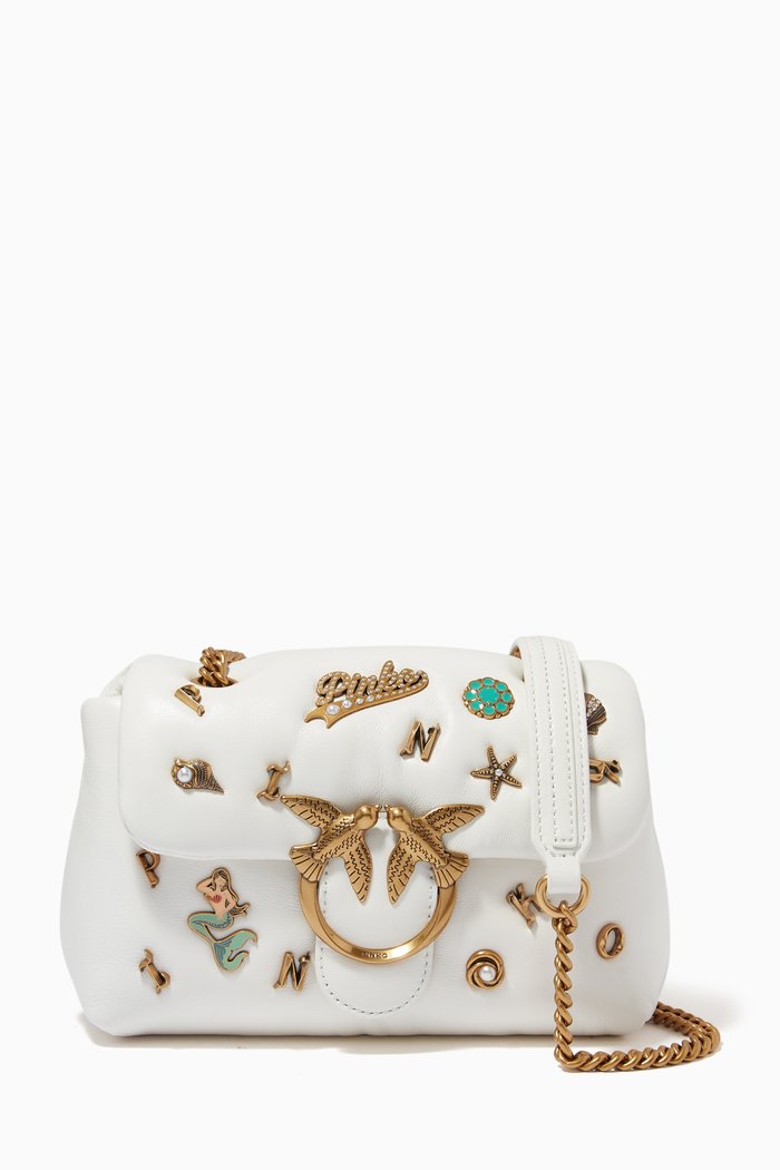 Love Mini Puff Summer Pins Crossbody Bag in Leather, White