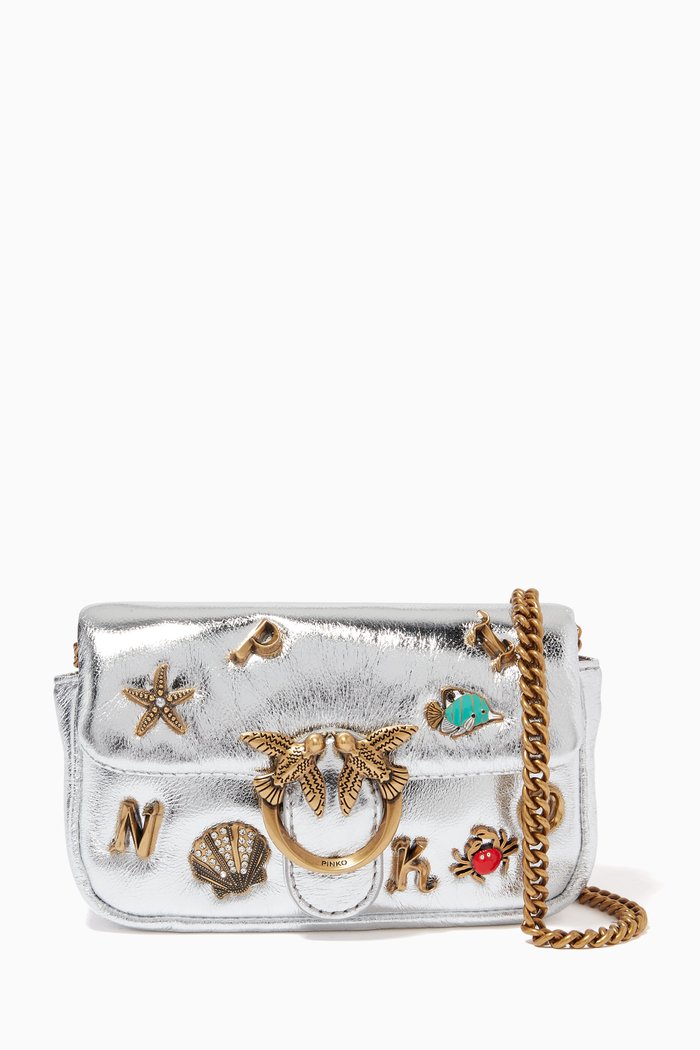 

Tiny Love Summer Pins Crossbody Bag in Metallic Nappa Leather, Silver