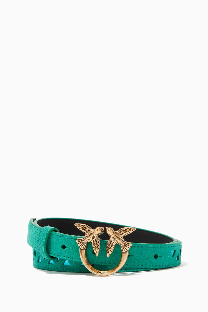 

Love Berry Small Engraved Belt in Leather, Green