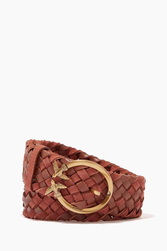 Love Berry Woven Belt in Suede, Brown