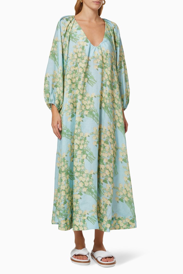 

Floral Georgette Linen Maxi Dress, Blue