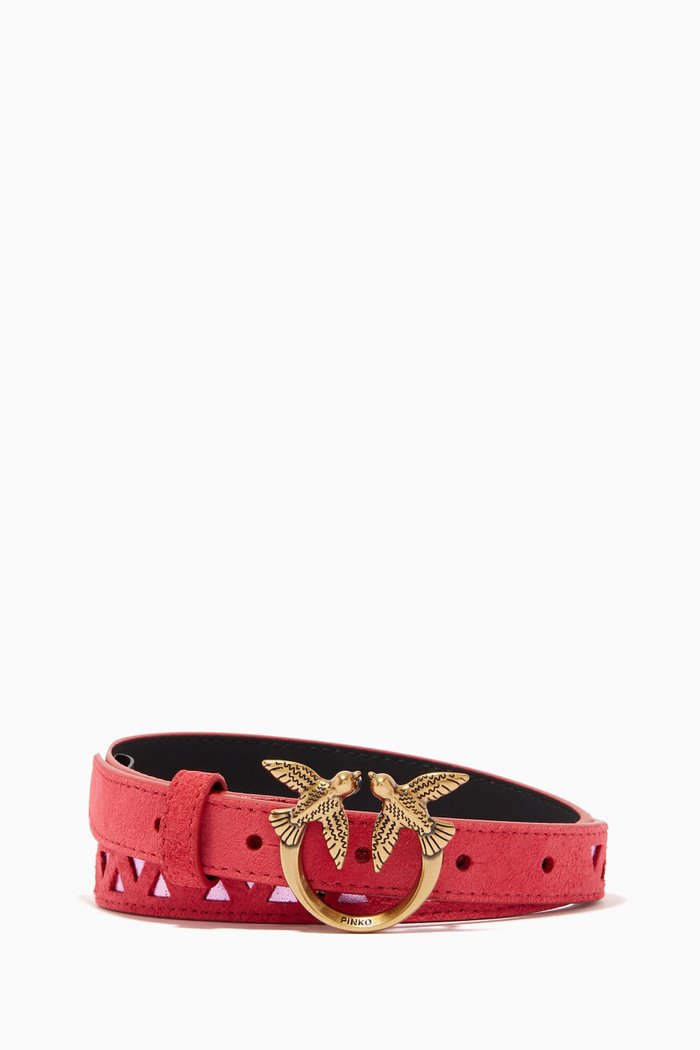 

Love Berry Small Engraved Belt in Leather, Red
