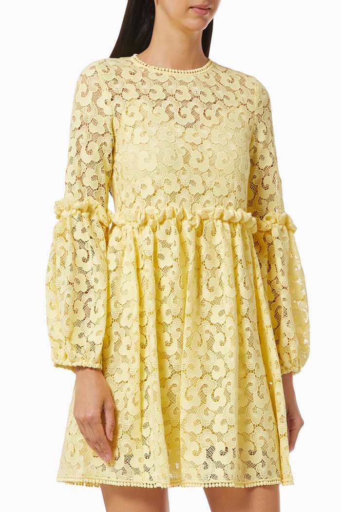 

Invece No Cloud-Patterned Macramé Dress, Yellow