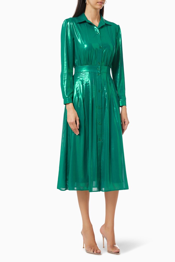 

Grullo Lame Shirt Dress in Georgette, Blue