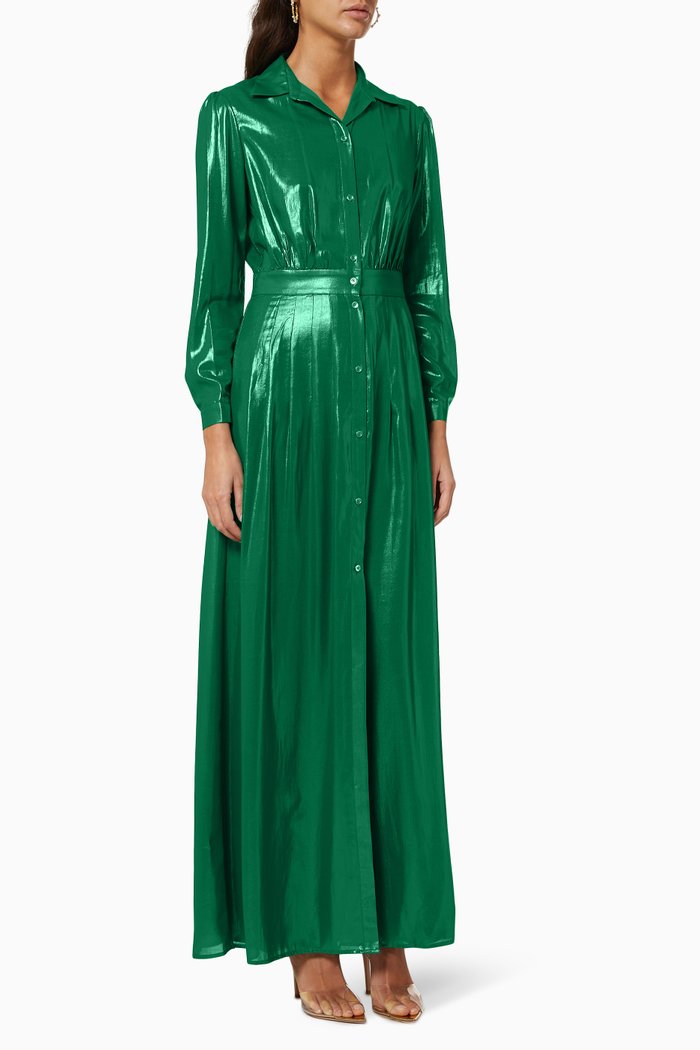 

Intonato Lame Maxi Shirt Dress in Georgette, Blue