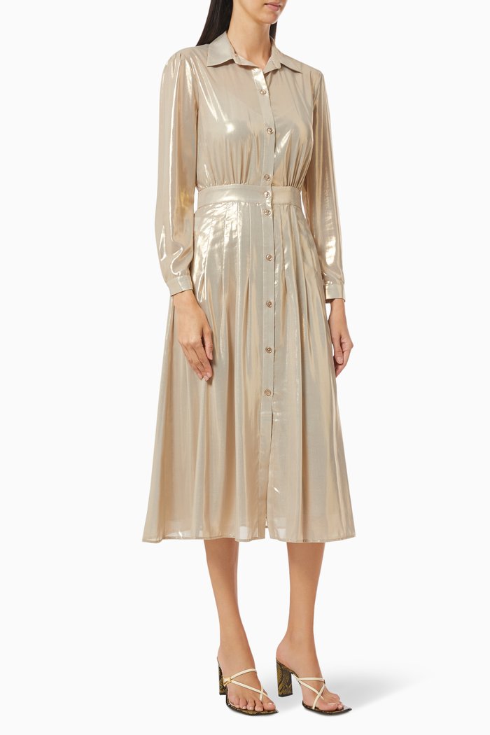 

Grullo Lame Shirt Dress in Georgette, White