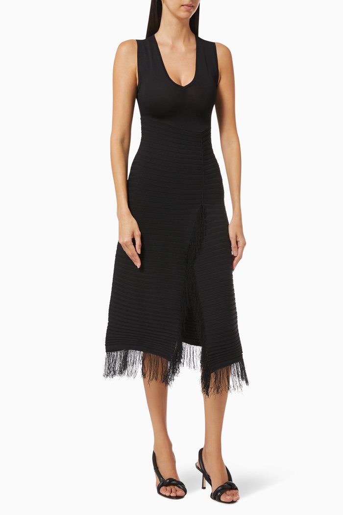 

Sprint Long Knit Dress with Fringing, Black