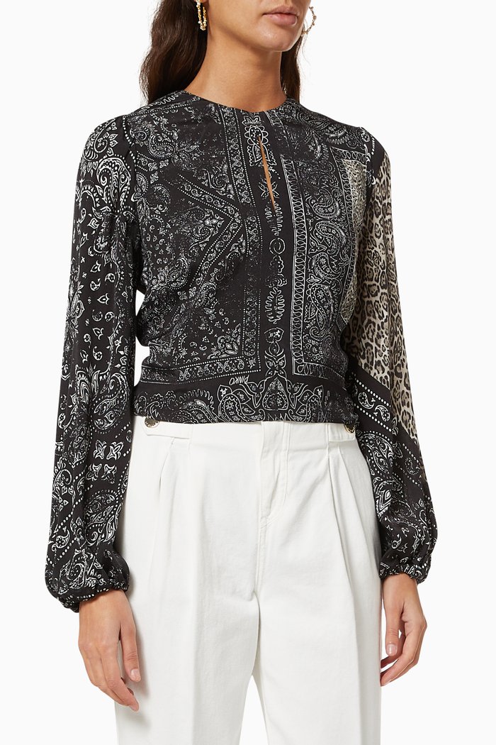 

Bella Vita Bandana-print Backless Blouse, Black