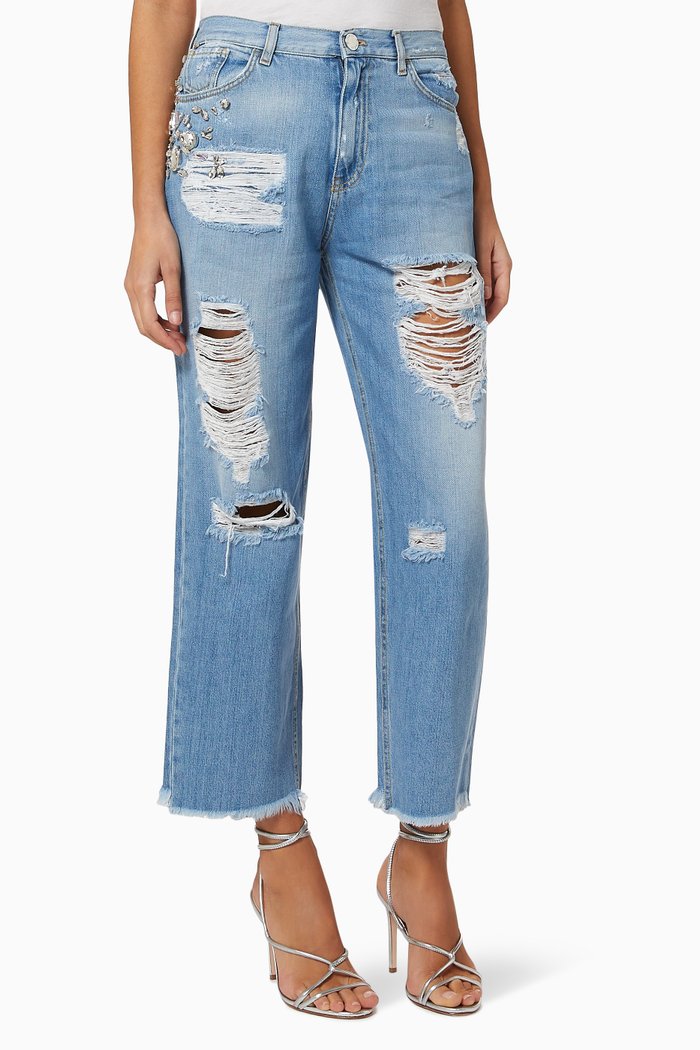 

Maddie 16 Mom-fit Jeans with Rhinestones, Blue