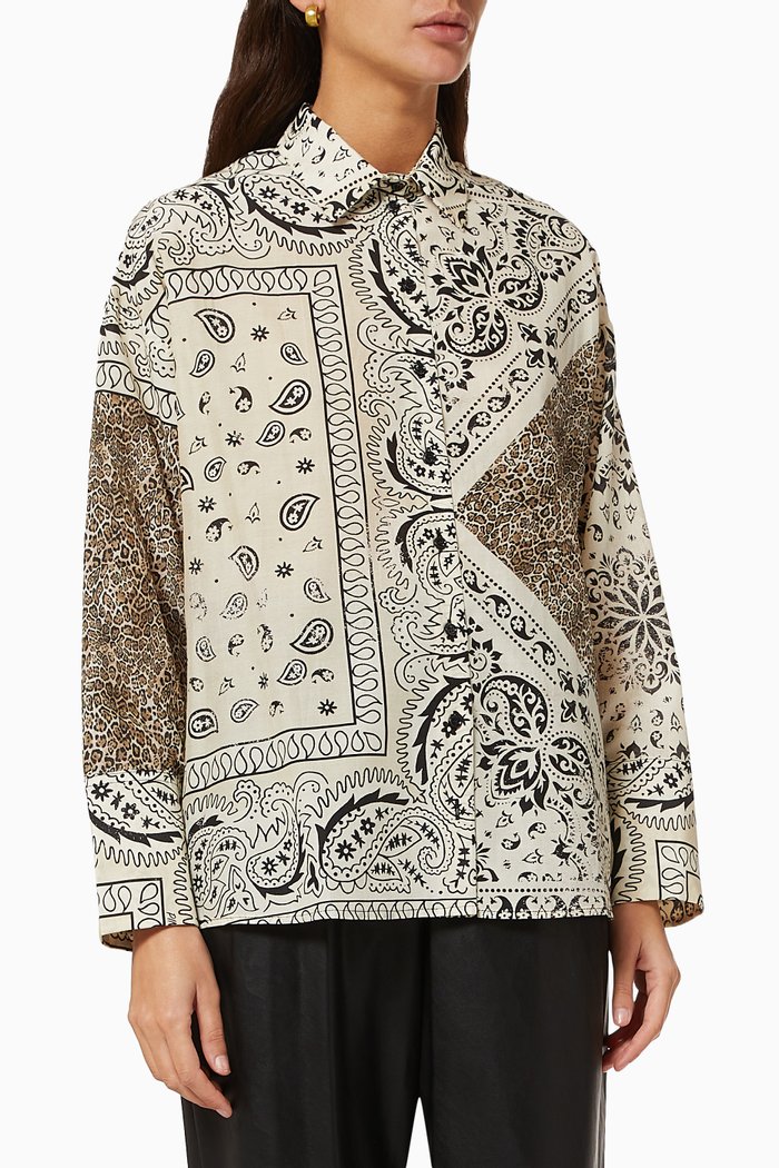 

Fuoco Bandana Print Shirt in Cotton & Silk, Neutral