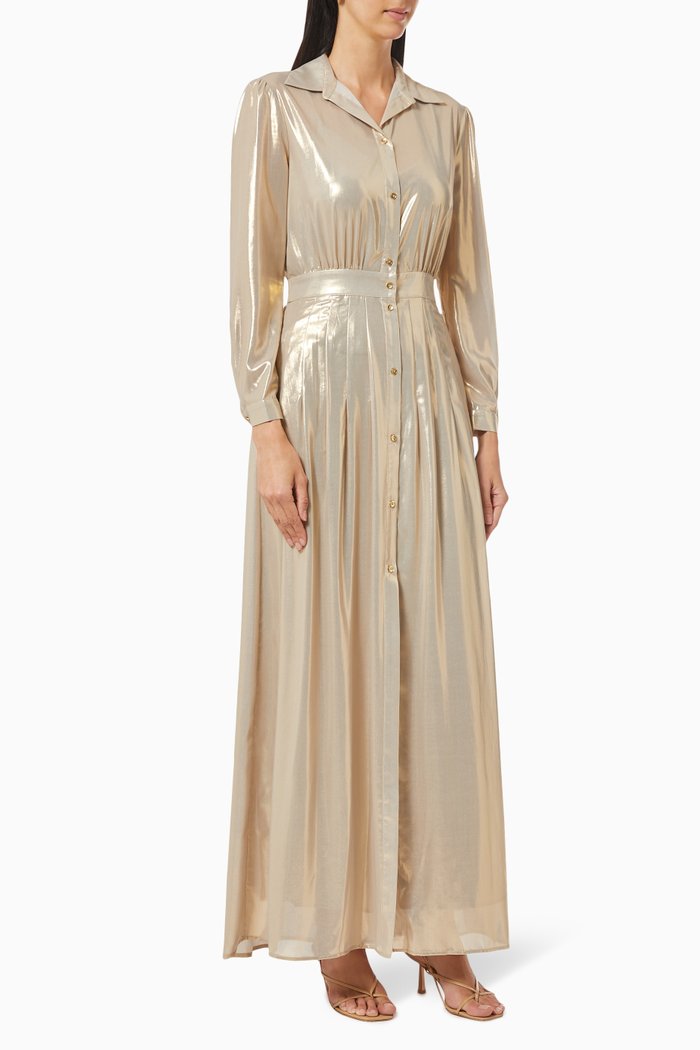 

Intonato Lame Maxi Shirt Dress in Georgette, White