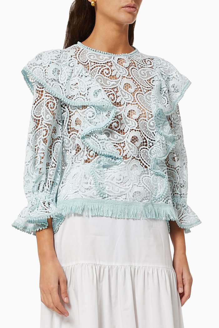 

Pesto Paisley-patterned Macramé Blouse, Blue