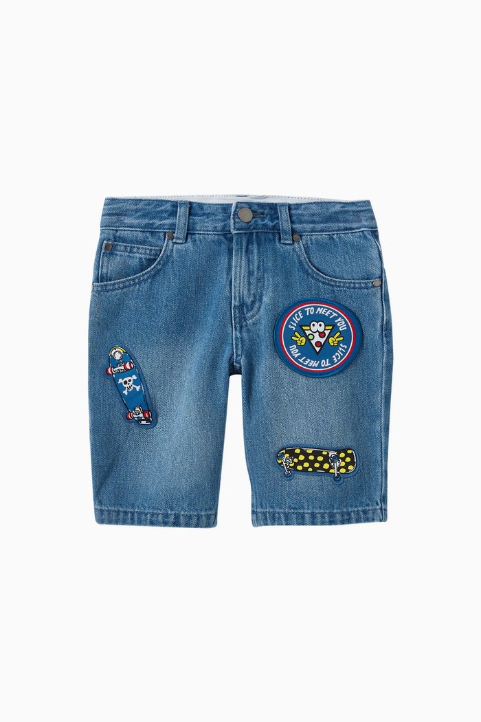 

Skater Badges Shorts in Organic Cotton Denim, Blue