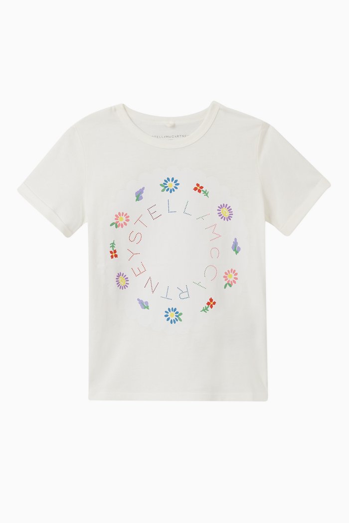 Flowers Logo T-shirt in Organic Cotton, White