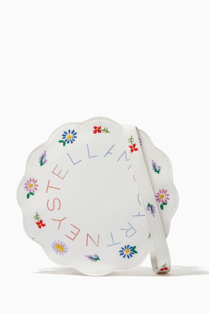 

Vegan Embroidered Flowers Canvas Shoulder Bag, White
