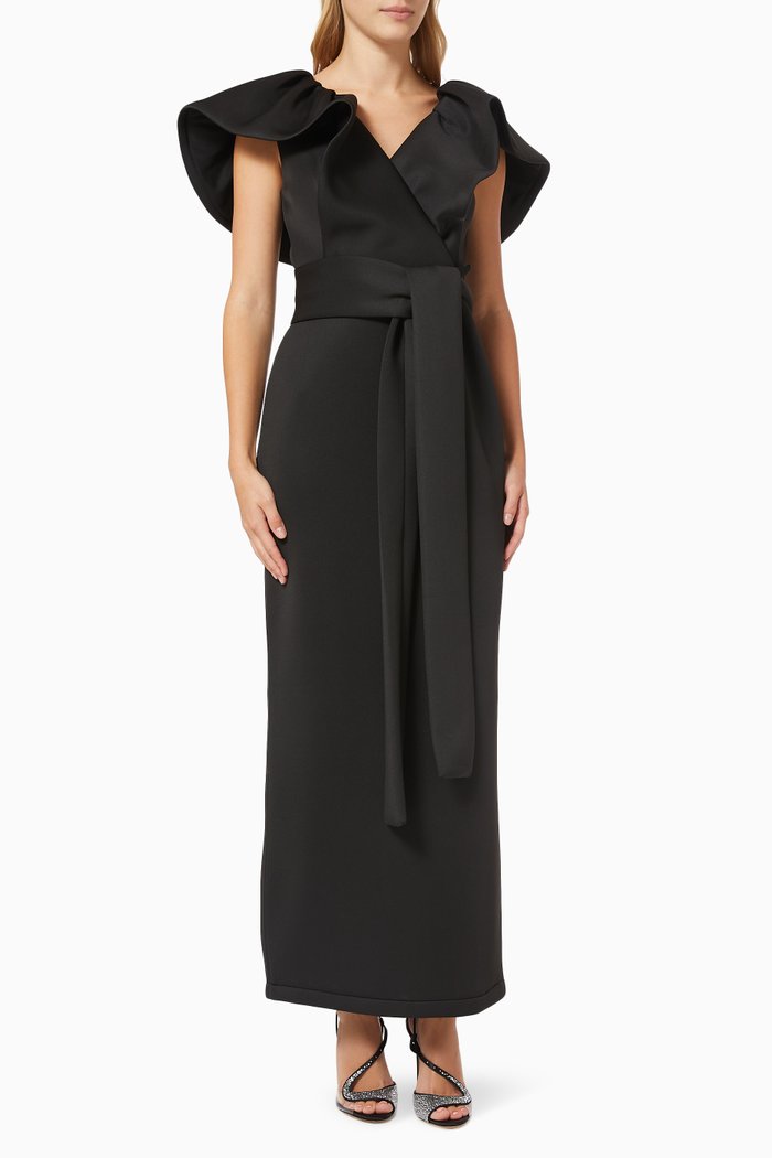 

Frill Belted Dress, Black