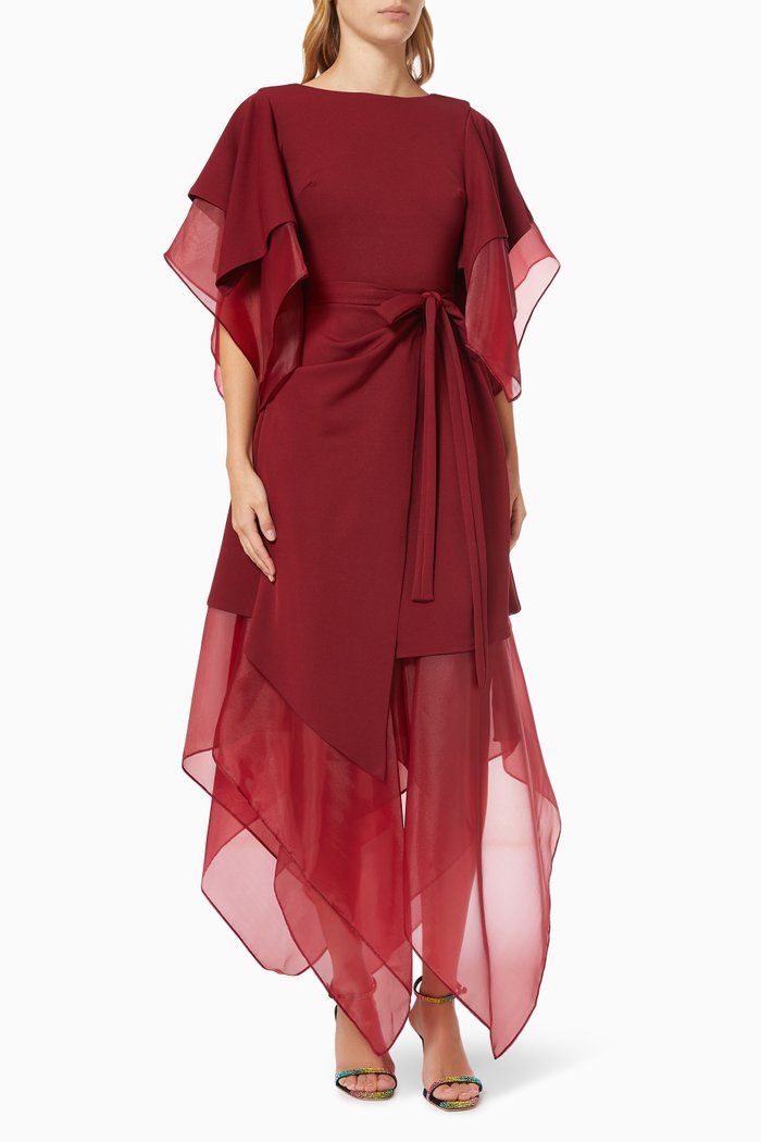 

Asymmetric Layered Dress, Burgundy