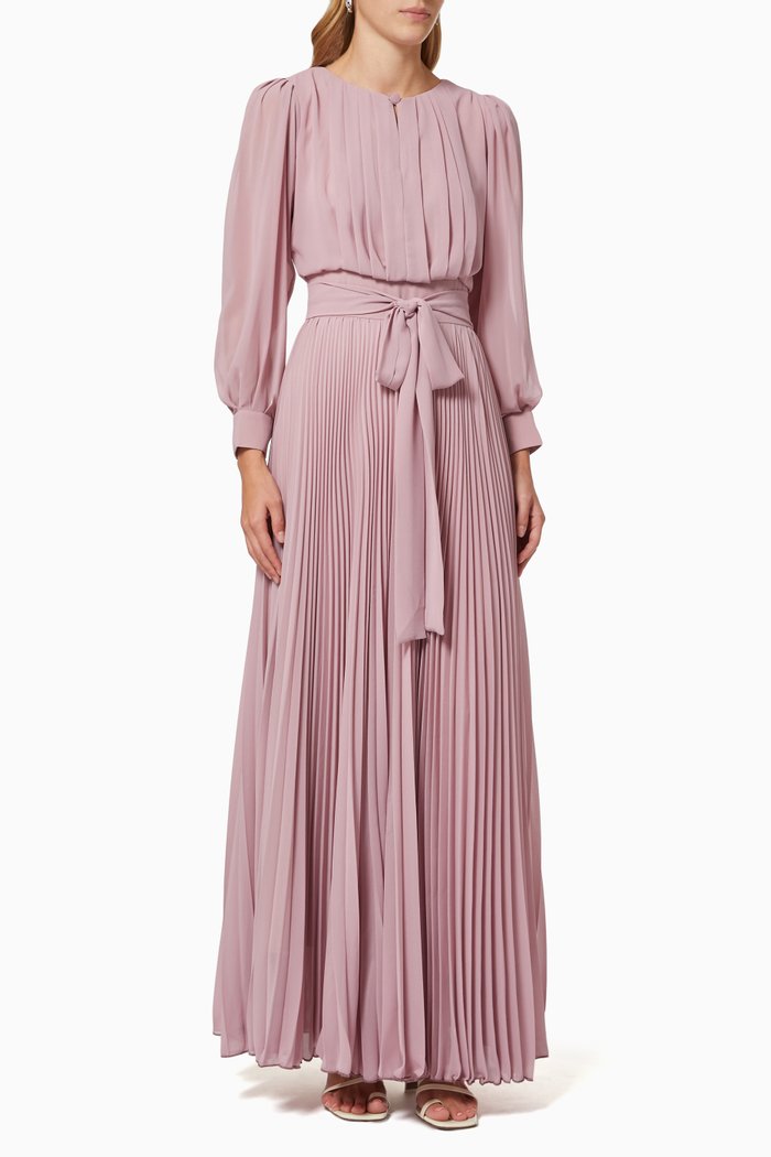 Pleated Belted Dress, Pink