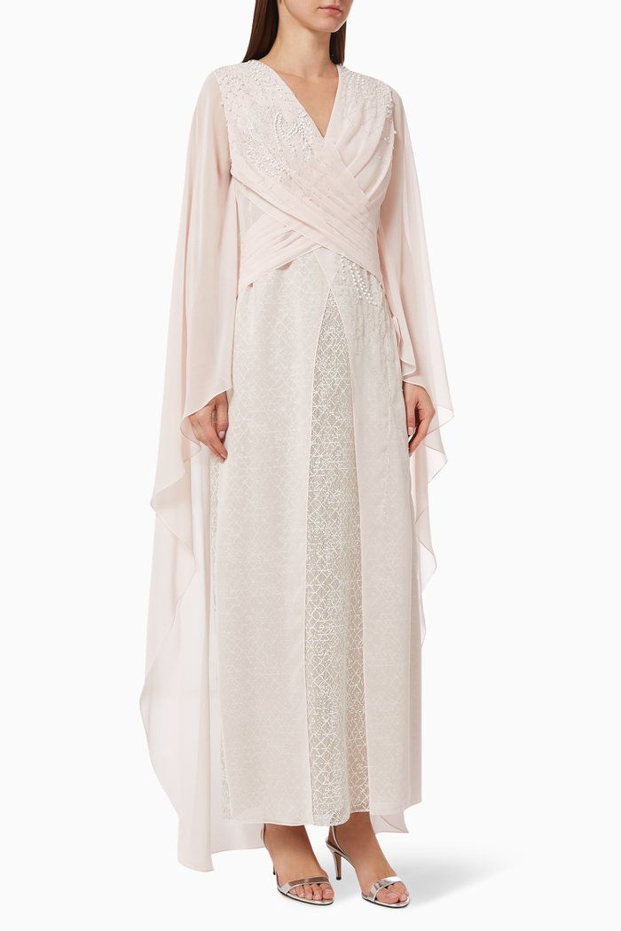 

Cross Over Dress with Beaded Embroidery, Pink