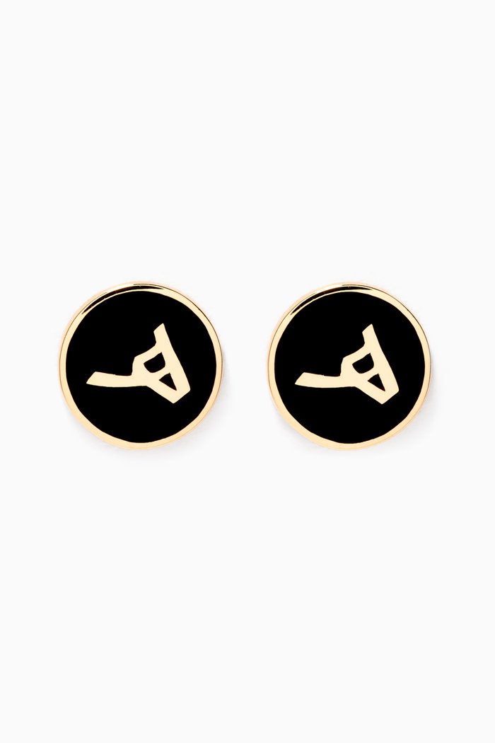Mina "H" Round Enamel Earrings in 18kt Yellow Gold