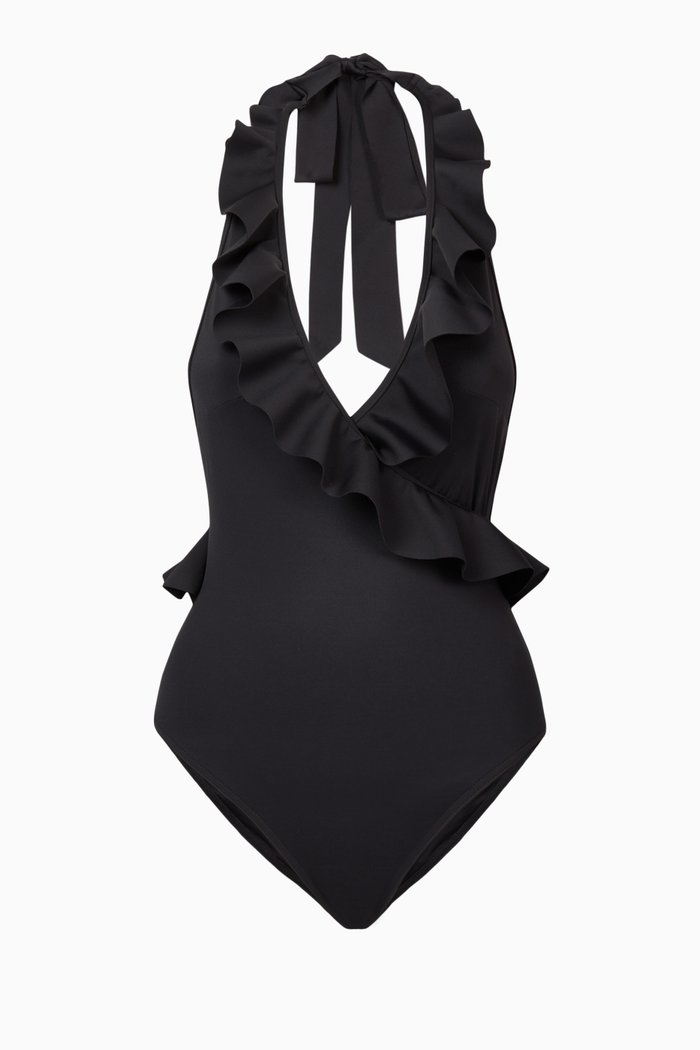 

Cassia Frill Wrap One Piece Swimsuit, Black