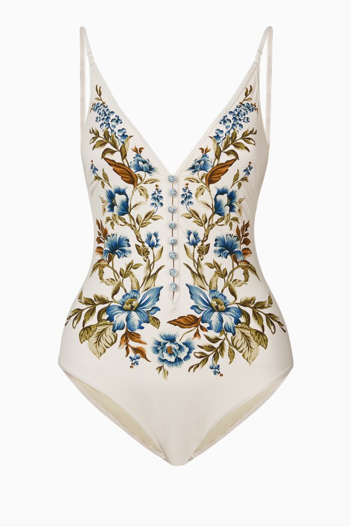 

Aliane Button Plunge One Piece Swimsuit, Multicolour