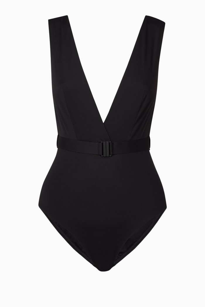 

Estelle Buckle Plunge One Piece Swimsuit, Black