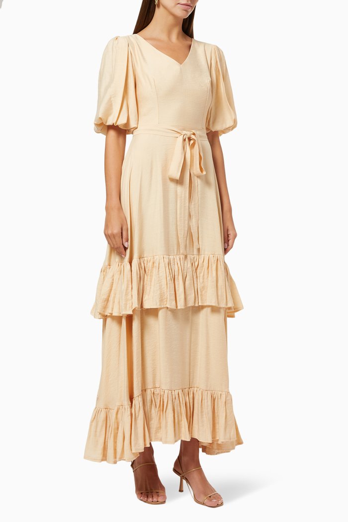 

Tiered Dress with Belt, Neutral