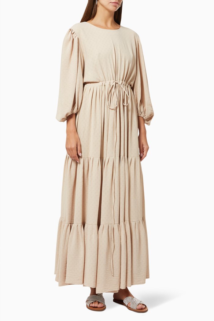 

Drawstring Tiered Dress, Neutral