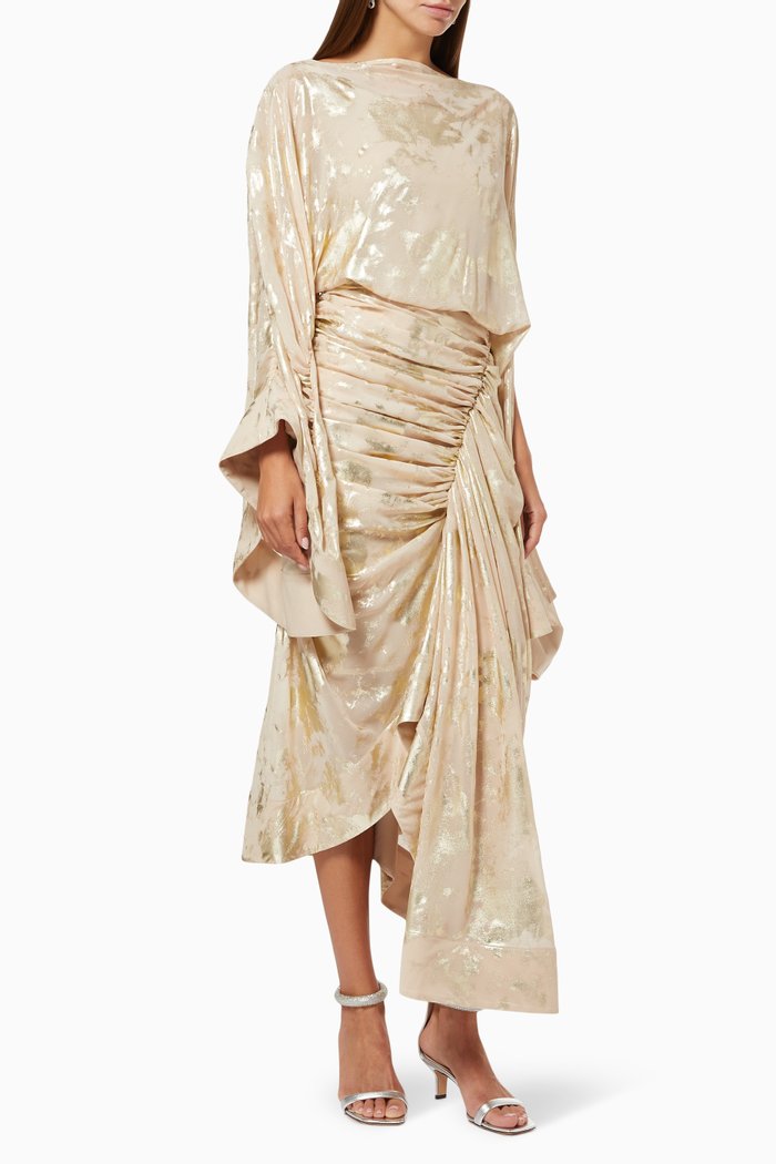 

Asymmetric Ruched Dress, Gold