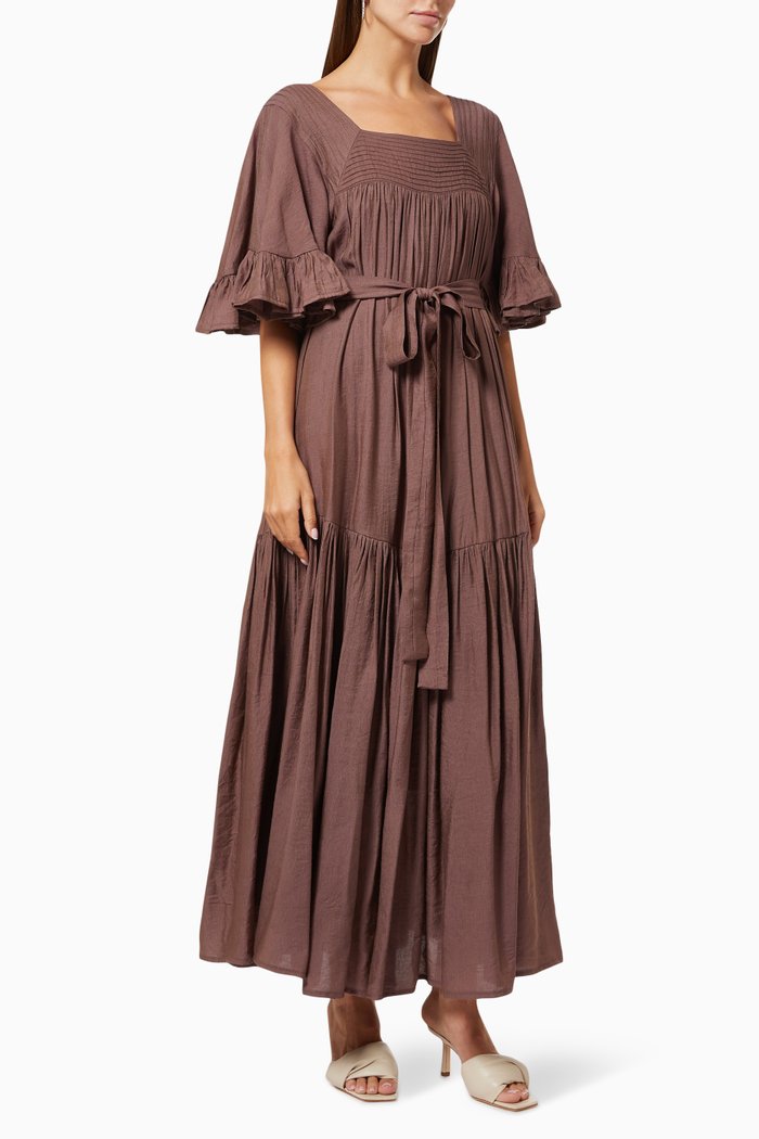 Gathered Tiered Dress, Purple