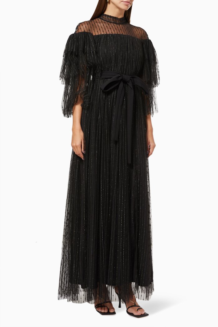 

Shimmer Dress with Belt, Black
