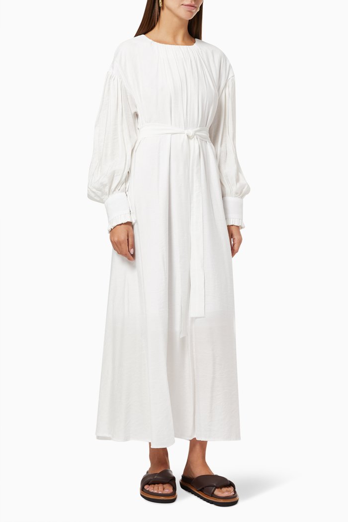 

Gathered Dress with Belt, Neutral