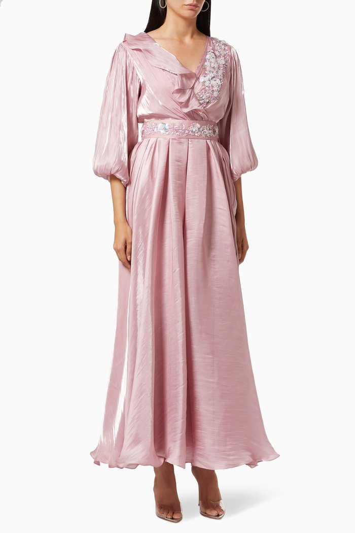 

Flounce Dress with Beaded Embroidery, Pink