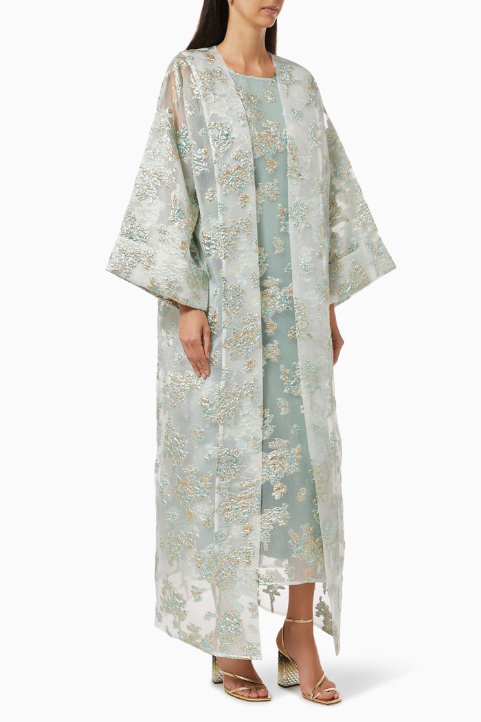 

Floral Embroidered Kaftan & Dress Set, Blue