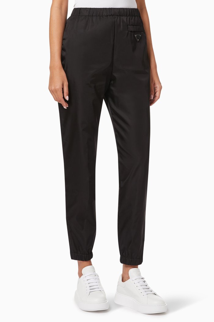 

Triangle Logo Trousers in Re-Nylon Gabardine, Black
