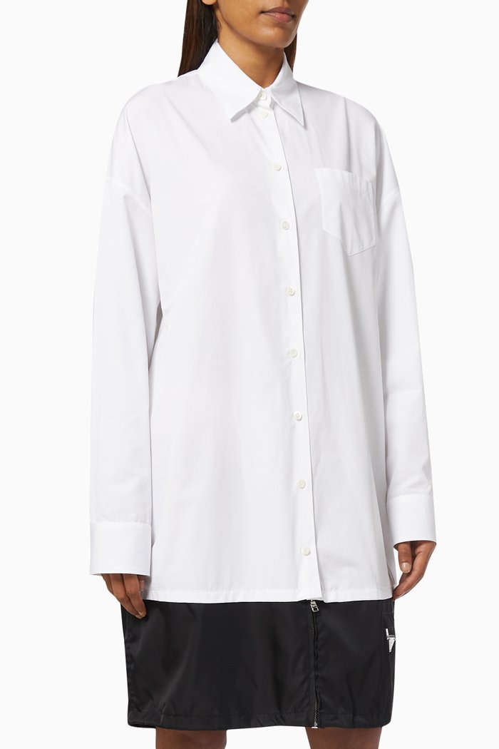 

Triangle Logo Shirt Dress in Poplin & Re-Nylon Gabardine, White